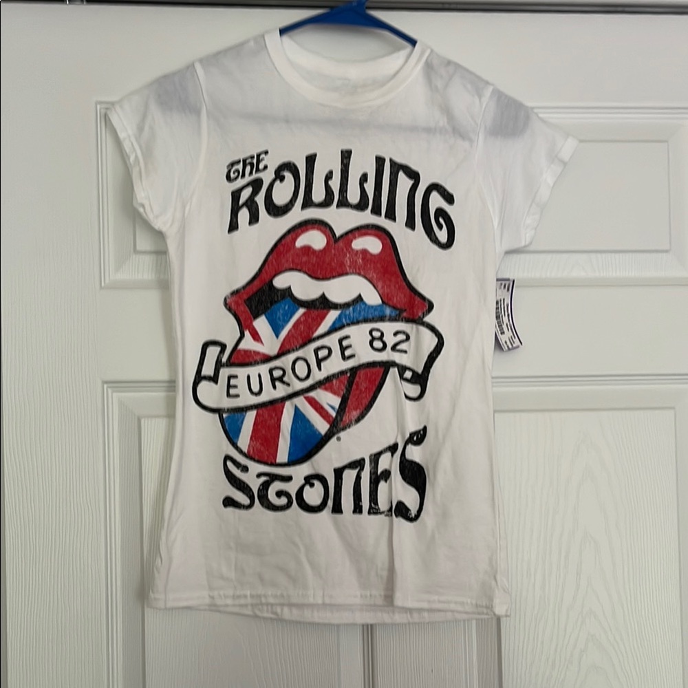 White and Red Rolling Stones Short Sleeve Tee